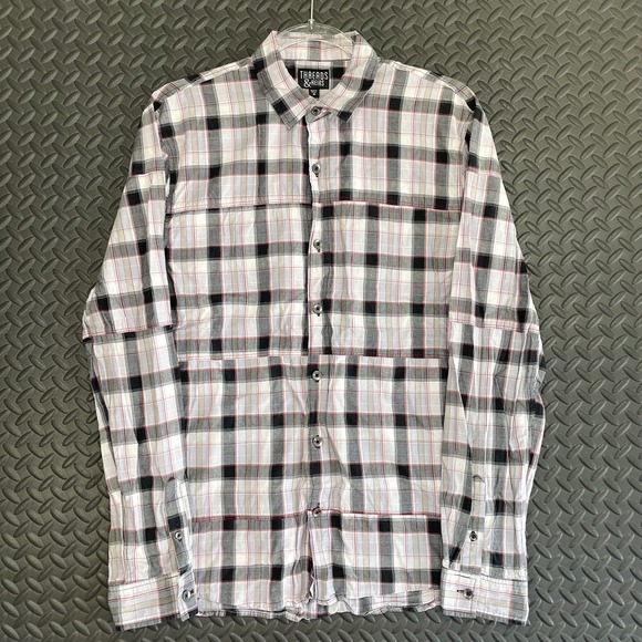 Threads & Heirs Black Gray Red‎ Button Up Plaid Casual Wear Shirt Men's Size M - Picture 1 of 8